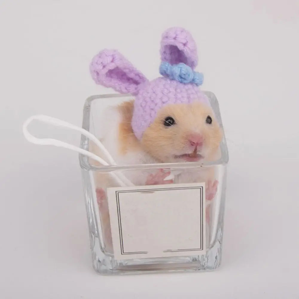 Portable Cartoon Hamster Hat Soft Handmade Pet Knitted Hat Adjustable Hamster Headwear for Photographs'