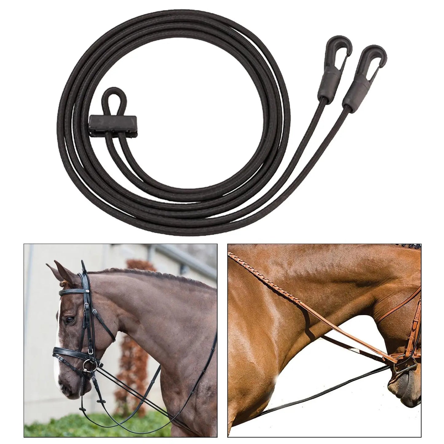 10ft Horse Rein Strap Rope Horse Black Neck Stretcher Adjustable Elastic with Plastic Buckles Horse Equestrian Supplies