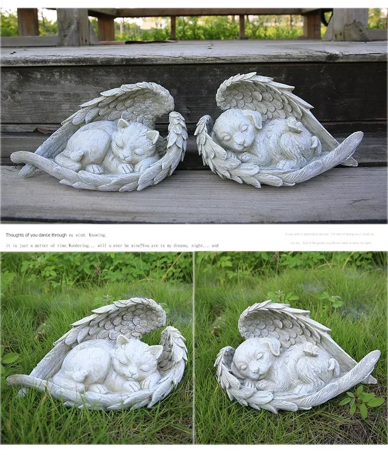 Pet Dog Cat Tombstone Personalized Memorial Stone Resin Statue Creative Angel Dog Cat Ornament Pet Tombstone Memorial Stone
