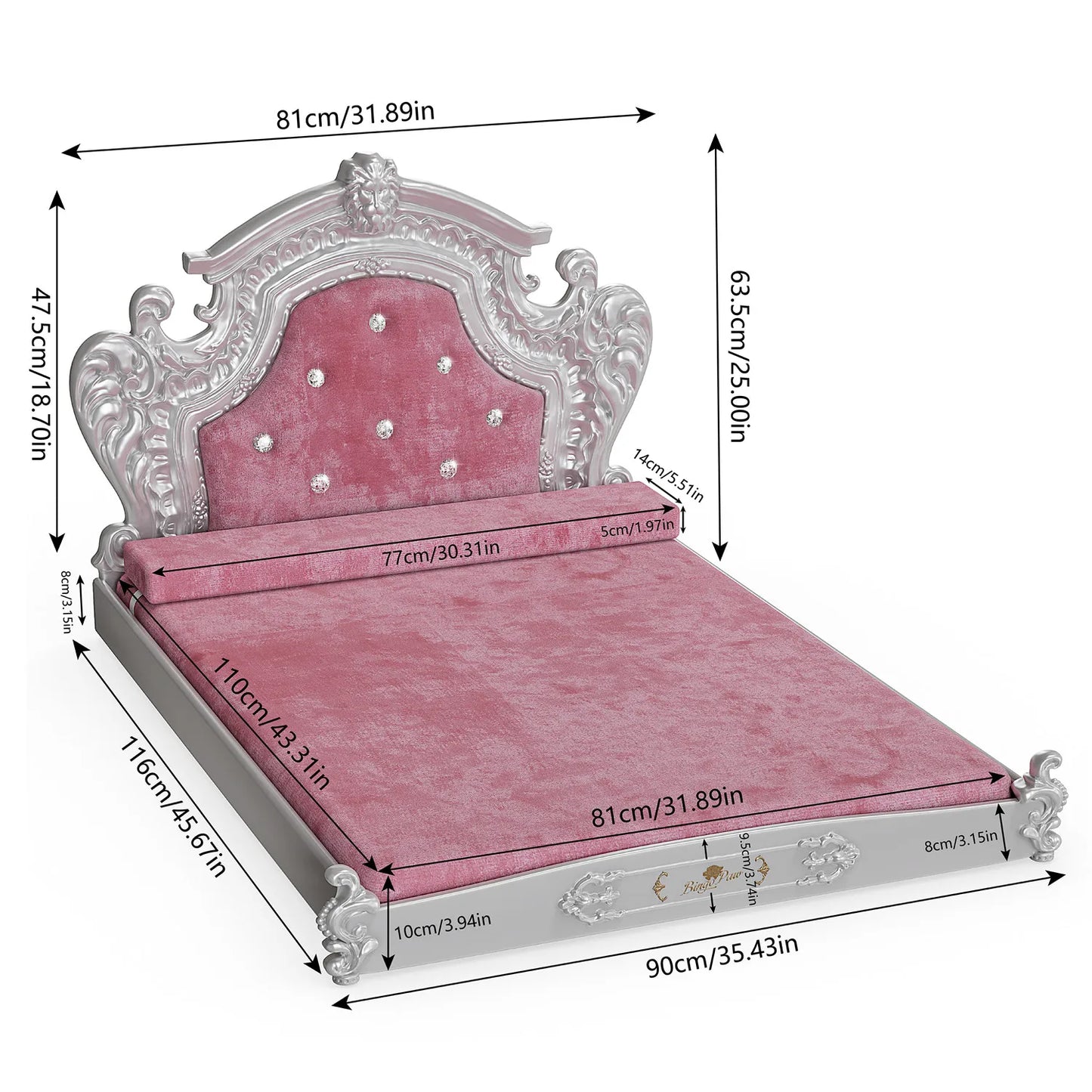 Luxury Pet Bed  Headboard, Dutch Velvet Dog Cat Bed for Medium and Large, European Style Noble Pet Bed