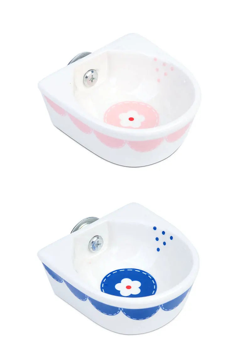 Pet ceramic supplies rabbit drinking fountain hanging bowl chinchilla ceramic toilet rabbit grass rack