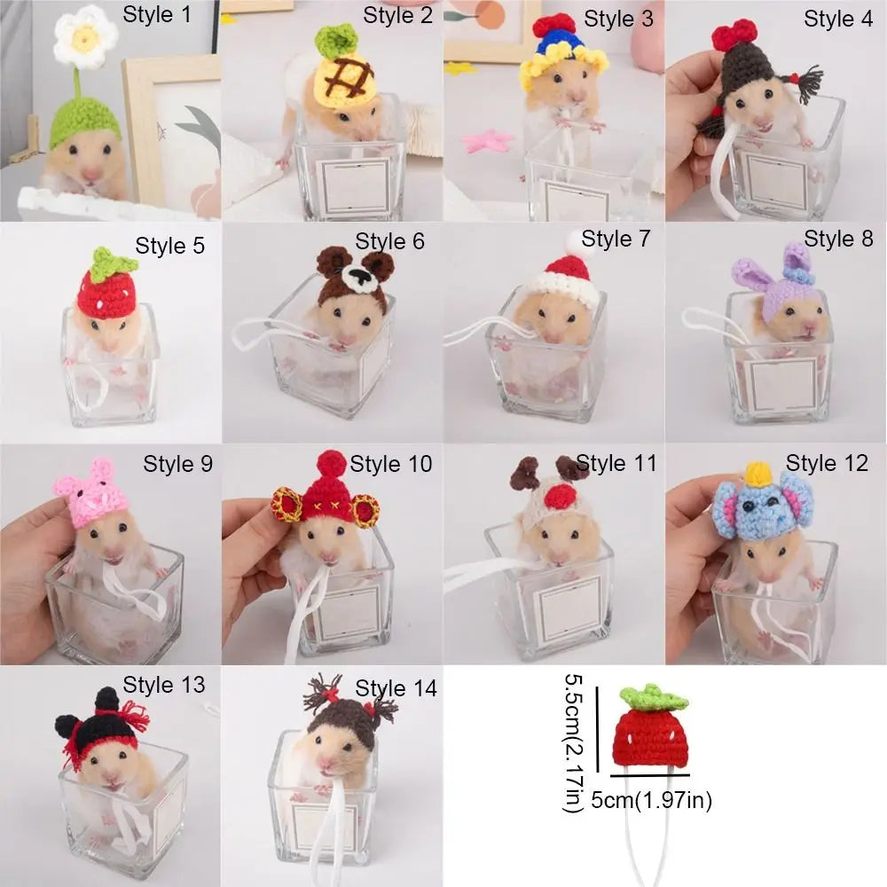 Portable Cartoon Hamster Hat Soft Handmade Pet Knitted Hat Adjustable Hamster Headwear for Photographs'