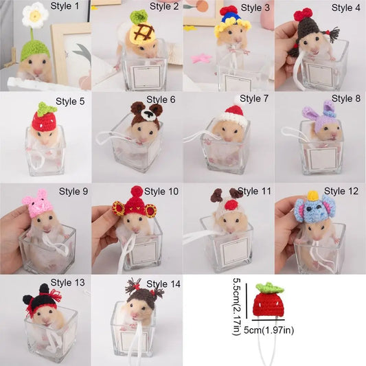 Portable Cartoon Hamster Hat Soft Handmade Pet Knitted Hat Adjustable Hamster Headwear for Photographs'