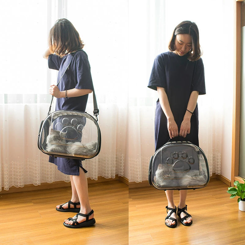 Portable Breathable Pet Carrier Backpack, Outdoor Handbag Transparent Foldable Breathable Pet Travel Shoulder Strap Bag