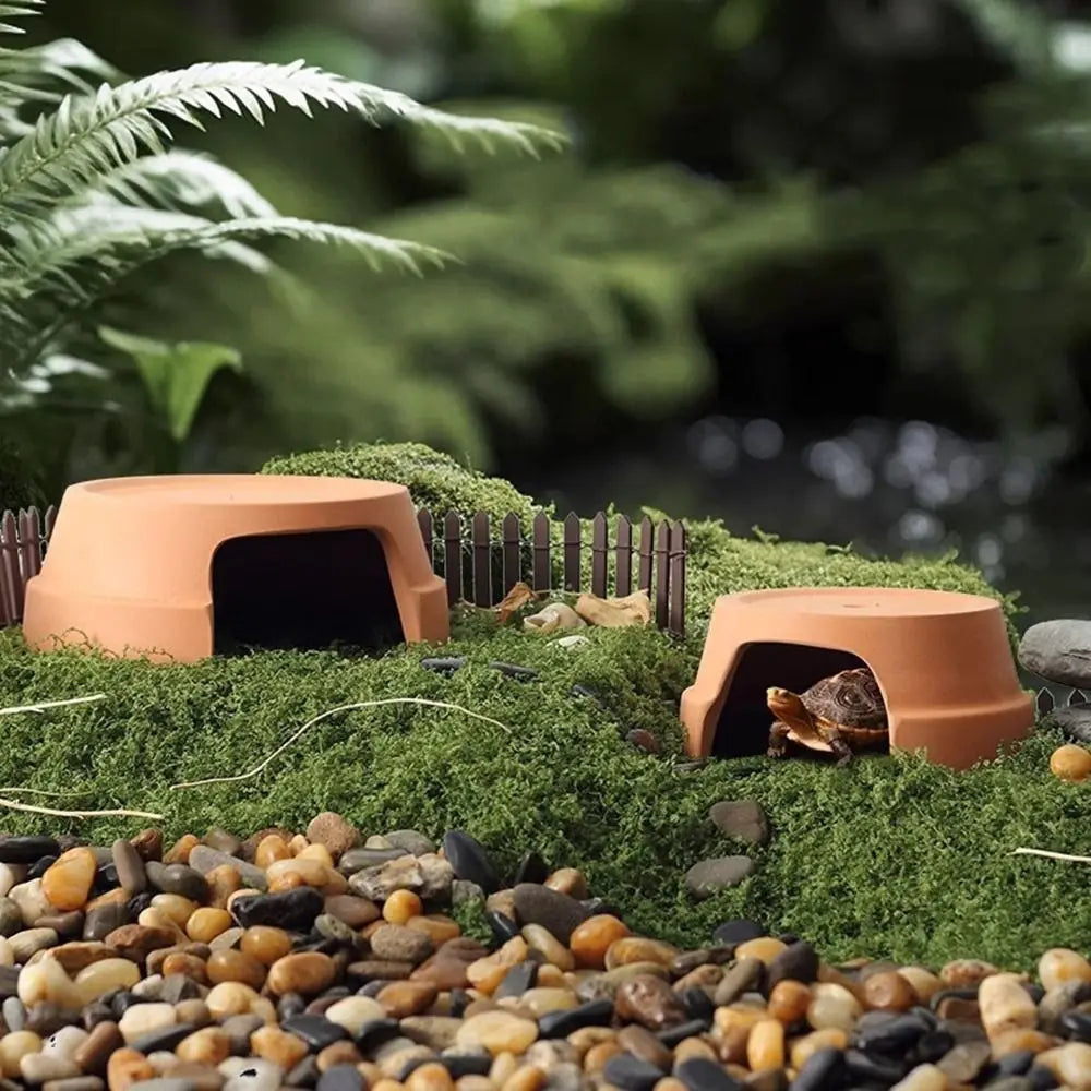 Multifunctional Ceramics Reptile Hide Box Decorative Hiding area Turtle Hideout Entrance Reptile Terrarium for Home