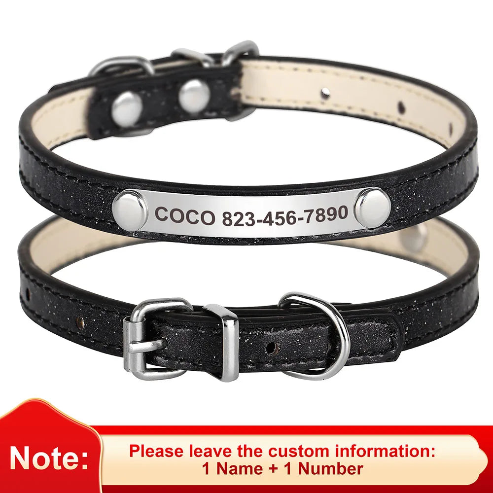 Custom Cat Collar Bling Leather Cat Collars Personalized Kitten Cat Small Dogs Puppy Collar With Engraved ID Nameplate
