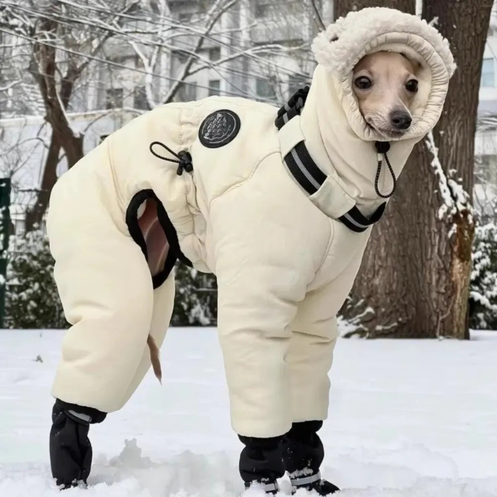 New Waterproof Winter Dog Jumpsuit Thickened Fleece Warm Big Dog Clothes Full Cover Big Dog Cotton-padded jacket Large Dog