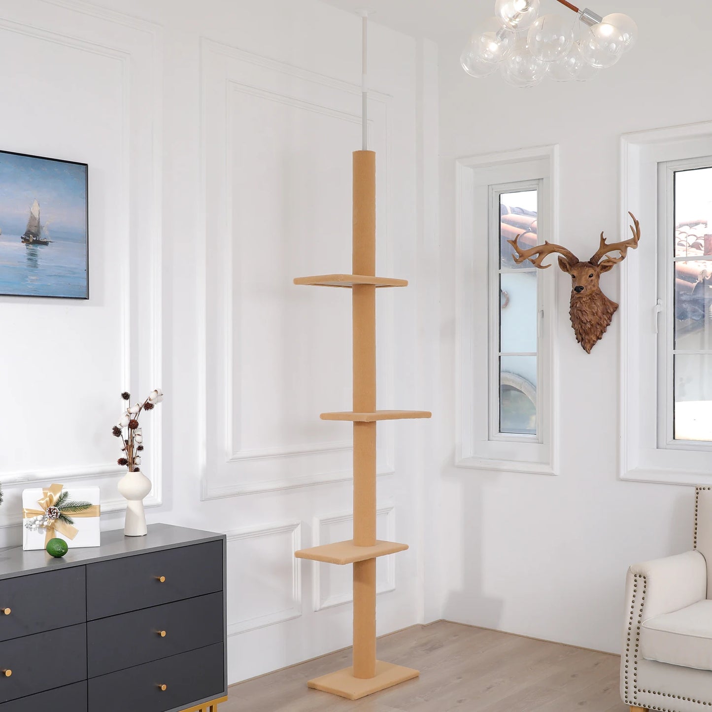 Adjustable Floor-to-Ceiling Vertical Cat Tree Tower Stable Tall Cat Climbing Tree Cat Kittens Cat Toy Suitable for Indoor Cats
