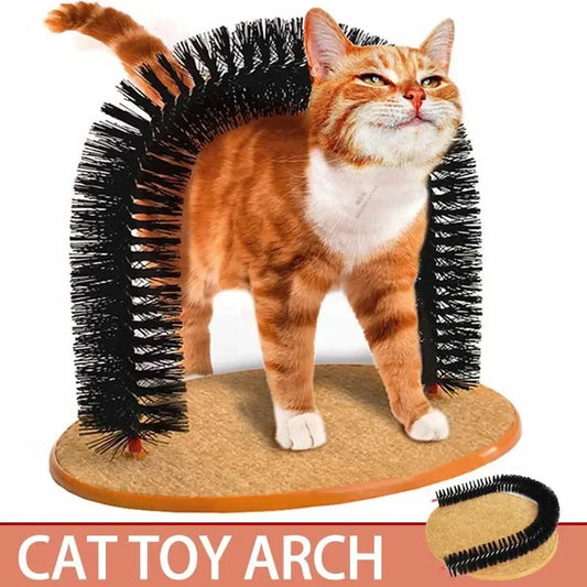 Cat Toy Arch Self Groomer Pamper Feline with A Massage Grooming Rubbing Brush with Scratching Pad Toy for Cats Interactive Toys