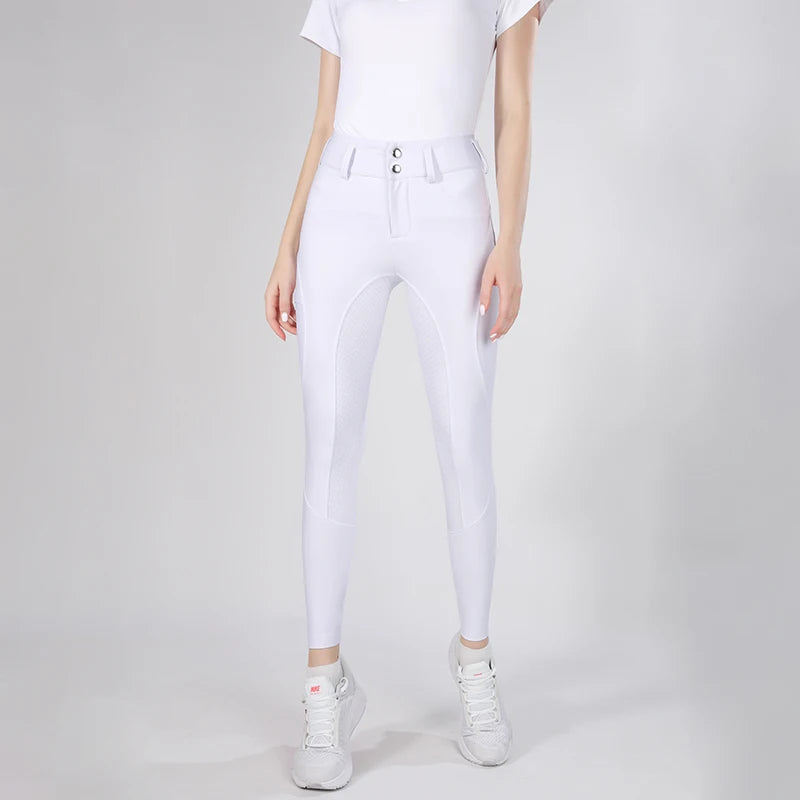 MXLLINA Button Zipper Horse Riding Pants Women Equestrian Leggings Breeches Competition Full Silicone Sports Tights