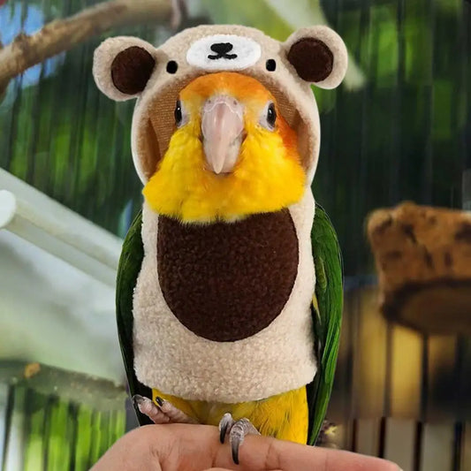 Cockatiel Costume Cute Bird Costume With Bear Shape Parrot Clothes Warm Parrot Cloak Multi-Purpose Bird Clothes Parrot Cosplay