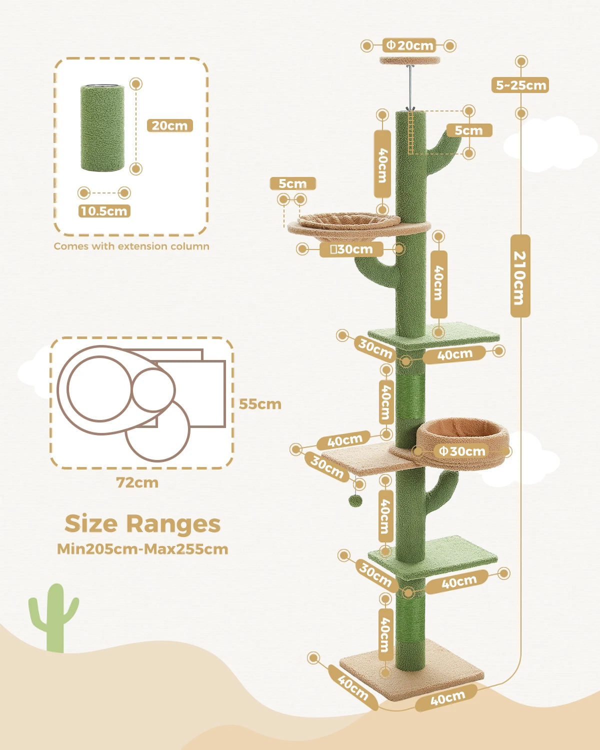 Adjustable Floor-to-Ceiling Vertical Cat Tree Tower Stable Tall Cat Climbing Tree Cat Kittens Cat Toy Suitable for Indoor Cats