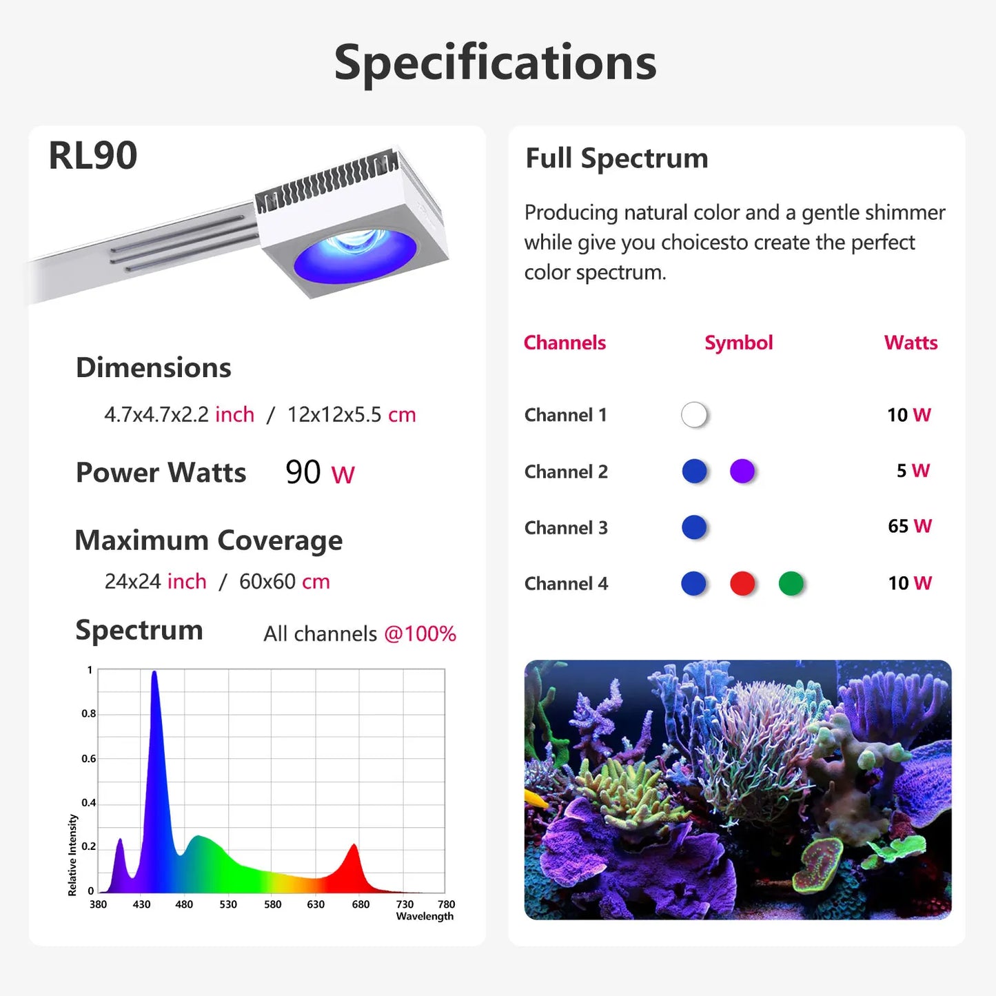 WiFi Aquarium LED Light, Marine Aquarium Light, Full Spectrum for Saltwater Reef Coral SPS/LPS Fish Aquarium Tank