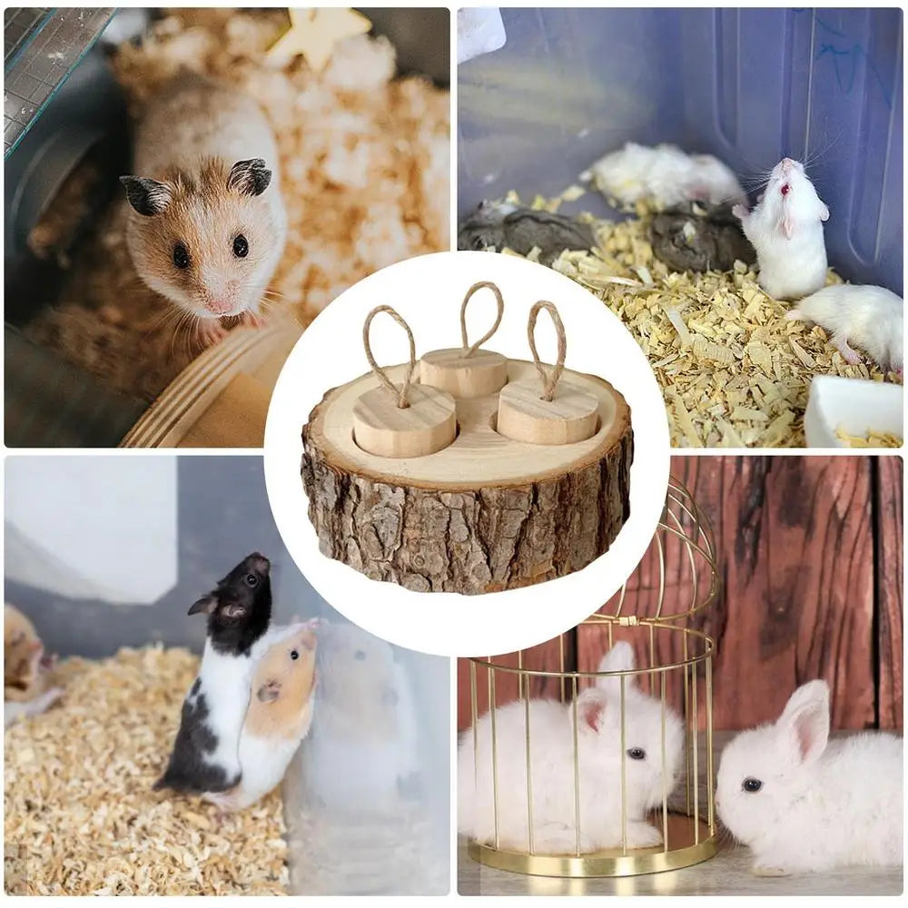 Pet Interactive Snuffle Logic Game Wooden Rabbit Hamster Plaything Foraging Toy Wooden Interactive Enrichment Treat Dispenser