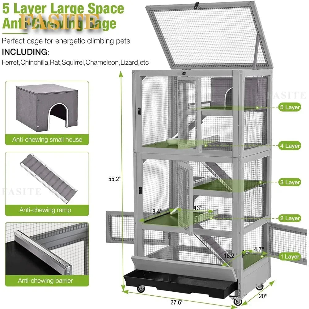 High Quality Minimalist 5 Levels Small Animal Cage for Chinchilla,Lizard, Chameleon, Squirrel,Hedgehogs