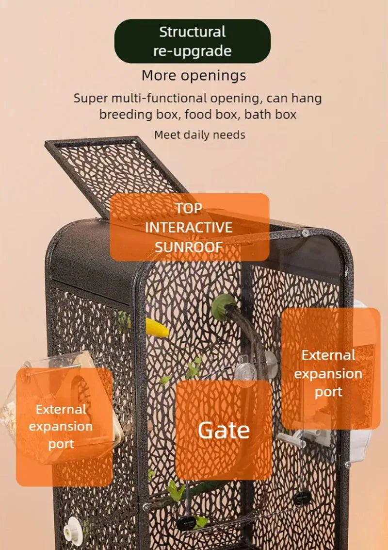 New bird cage parrot bird cage panoramic acrylic cage splash proof viewing flying cloud villa home birdcage display cage