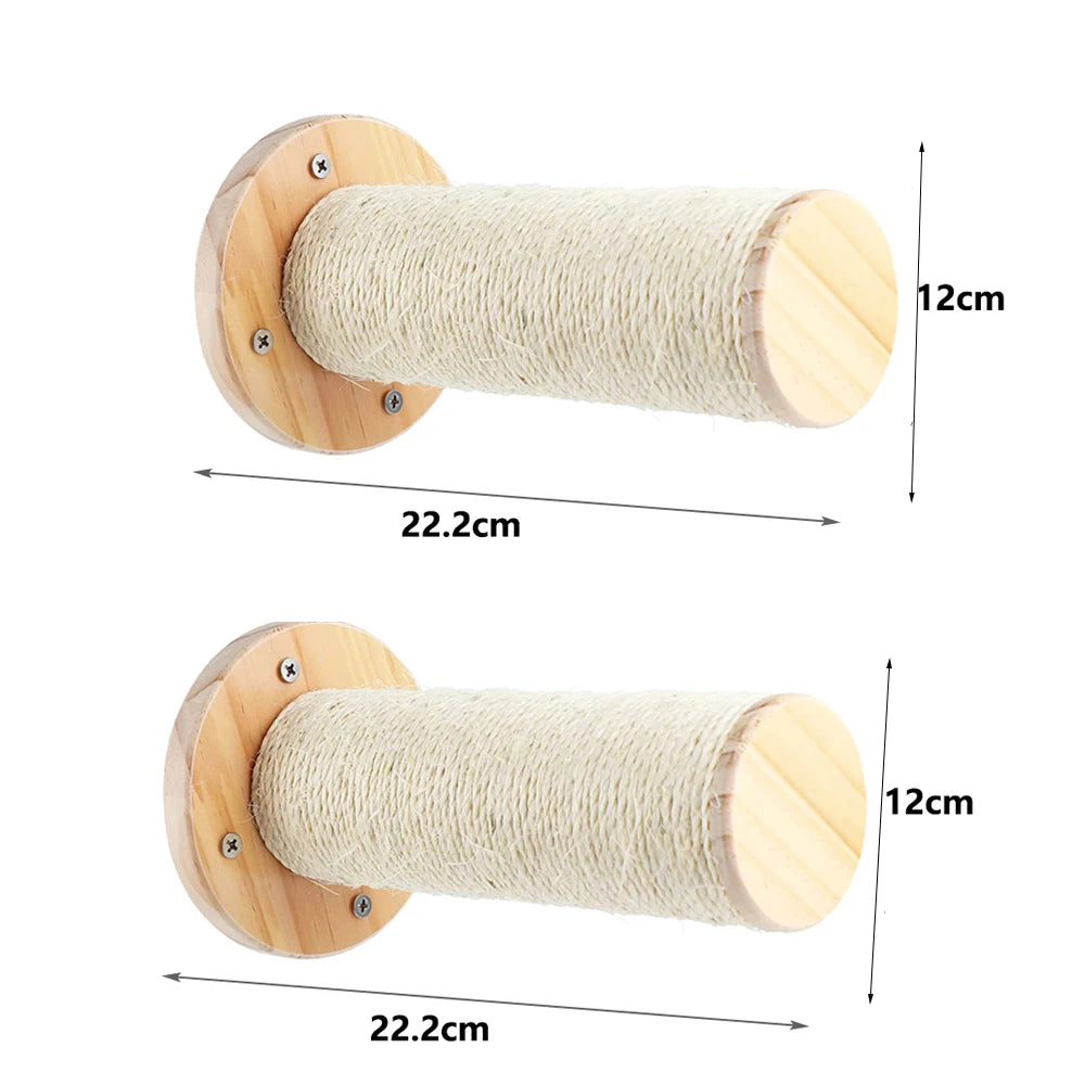 Wooden Cat Climbing Shelves Wall Mounted Cat Tree Sisal Scratching Post Pedal Hammock Indoor Kitten Playground Cats Accessories