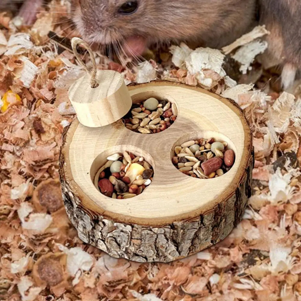 Pet Interactive Snuffle Logic Game Wooden Rabbit Hamster Plaything Foraging Toy Wooden Interactive Enrichment Treat Dispenser