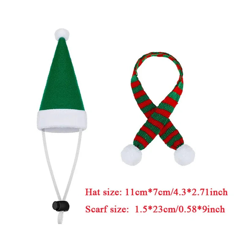 Christmas Pet Chicken Hat Scarf Set Mini Red Green Santa Hat Scarf Christmas Small Animal Hat for Hen Duck Hamster Guinea Pig Parrot