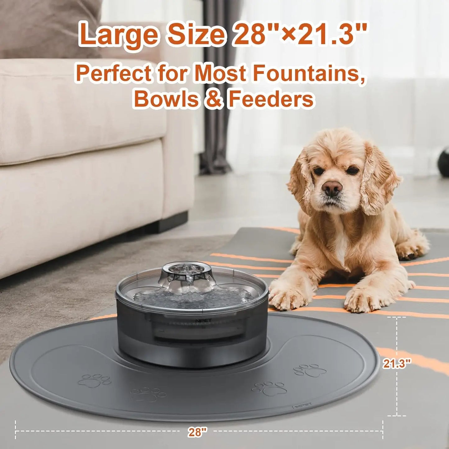 NPET Waterproof Silicone Dog Food Mat for DF10 Dog Fountain, Slip Resistant Dishwasher Safe Pet Feeding Mat,(28" x 2 1.26")