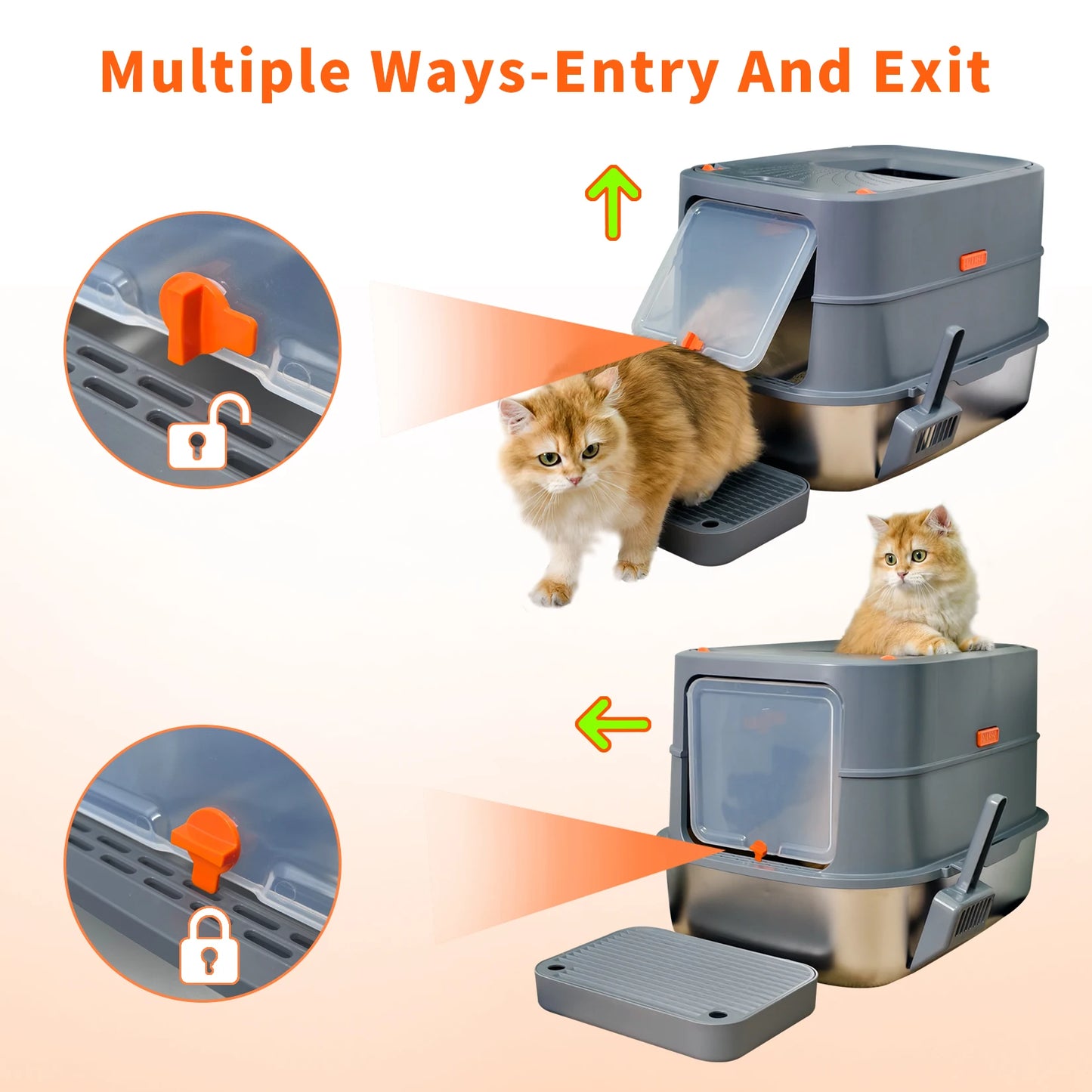 4-Style Cat Litter Box with Lid Large Kitty Litter Box Enclosed with High Sided Enclosure Scoop Non-Sticky