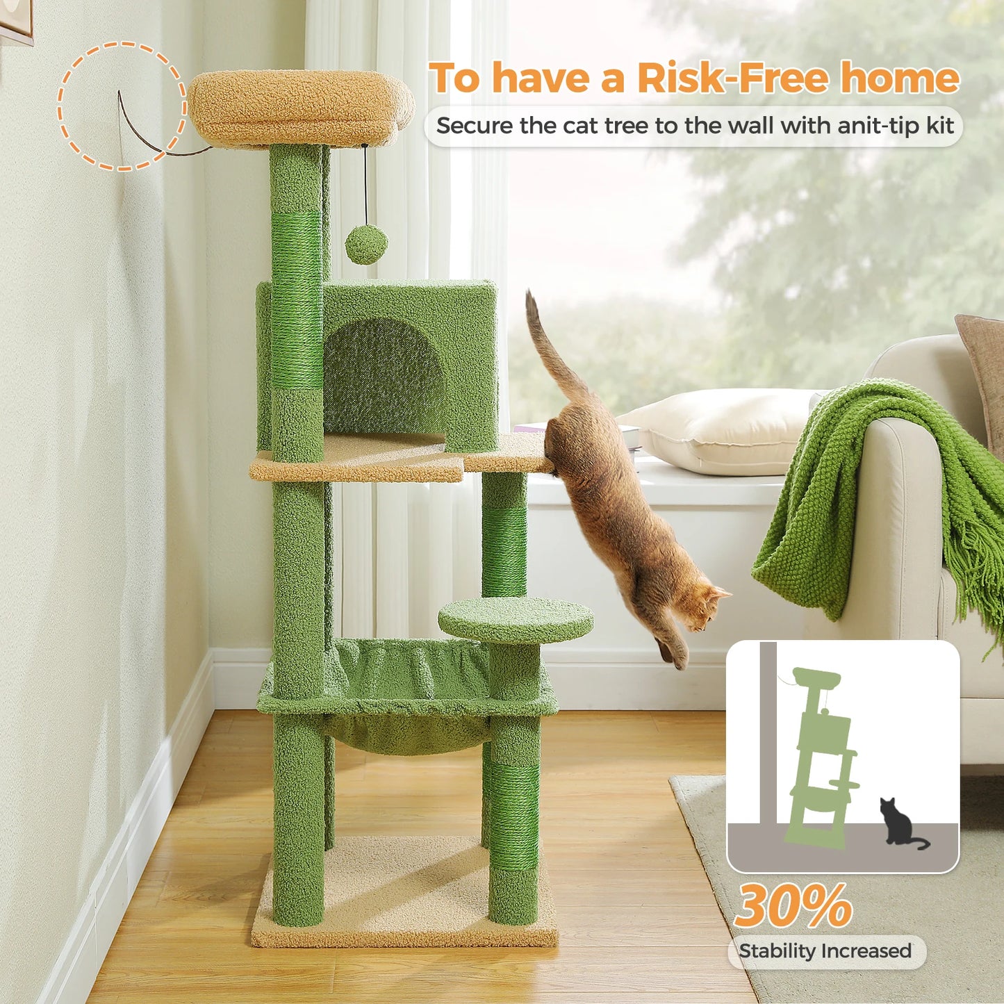 Cat Tree for Indoor Cats, 5-Level Cat Tower for Large Cats with Metal Frame Large Hammock Cat Condo with Big Top Perch