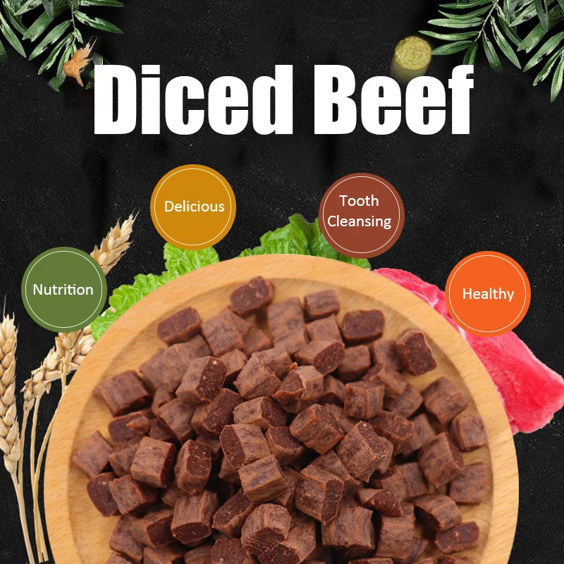 Diced Beef Particles Appetizing Digestive Nutritious Delicious Chewy Adult Dog Puppy Training Rewards Premium Beef Pet Snack