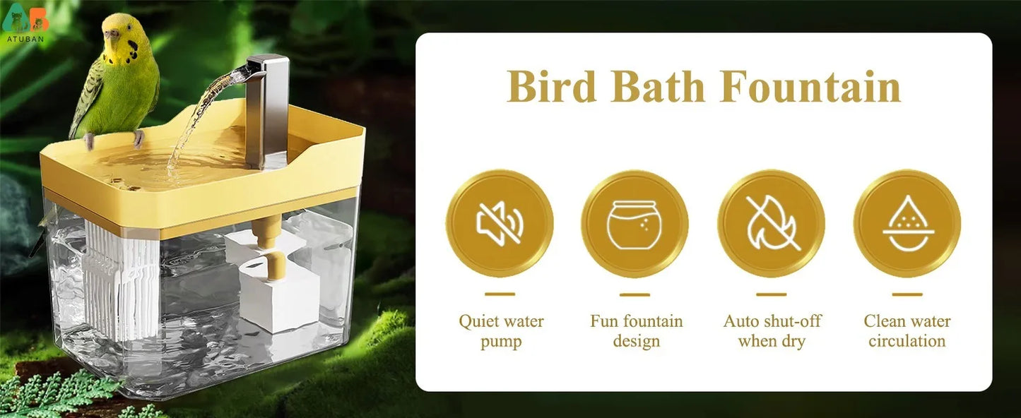 ATUBAN Automatic Parakeet Bird Bath with Pump, Bird Shower Fountain Indoor Bathtub with Running Water, Parrot Bath Tub Faucet