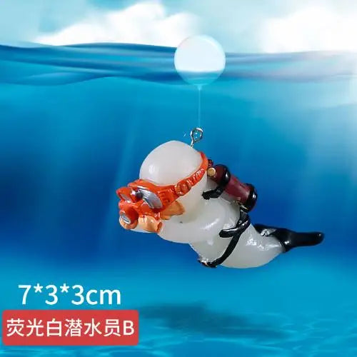 Fish Tank Decoration Luminous Green Mini Floating Diver Aquarium Ornaments Cute Small Floating Diver Aquarium Accessories