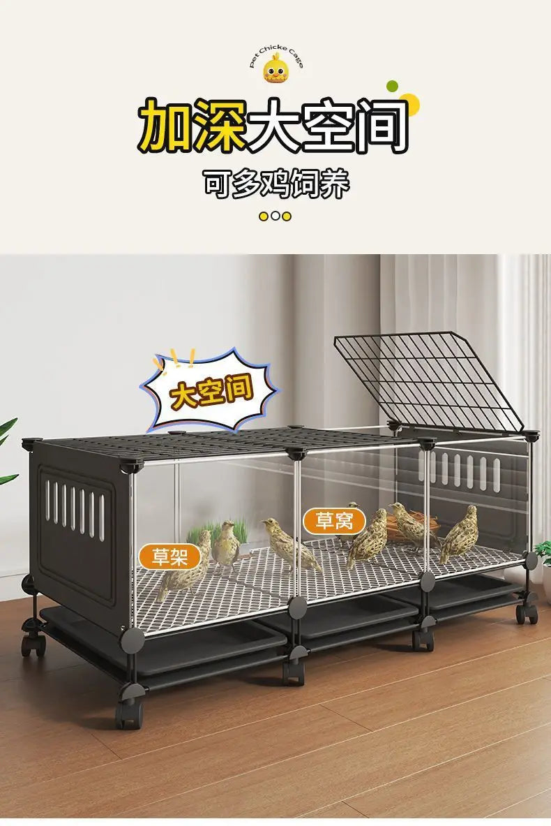 Premium Quail Cage with Pulley Droppings Tray - Indoor Large Chicken Coop Protecting Chicks Feet Mesh Predator Proof Secure Run