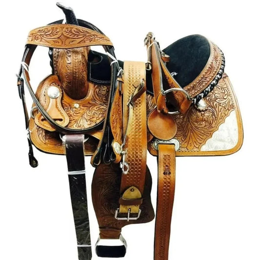 Beautiful Hand Tooled Western Saddle Leather Barrel Racing Pleasure Trail  Western Riding Equestrian