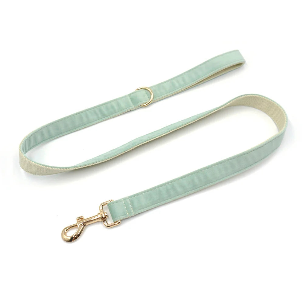 Green Tea Velvet Free Custom Dog Harness Soft Luxury Designer Dog Collar for Small Dogs Personalized Bowtie Collar Lead Poop Bag