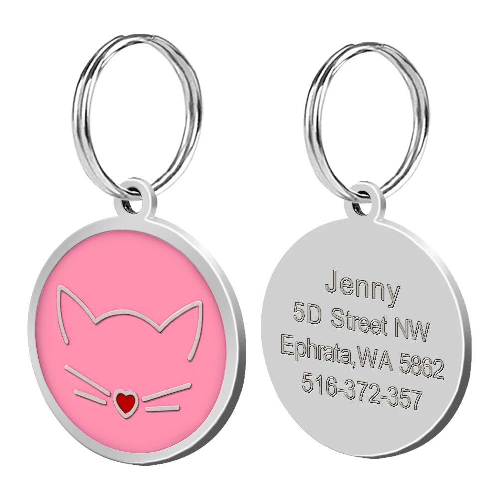 Cute Cat Tag Small Dog ID Tags Free Engraved Name Cats Kitten Name Tag Anti-lost Pet Collar Pendant Fish Shape & Cat Face Tags