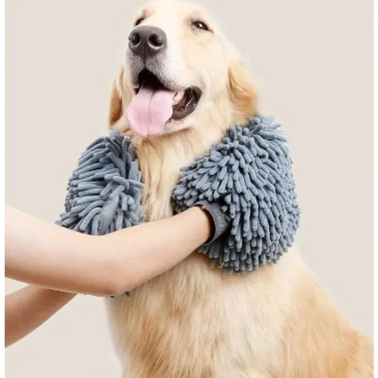 Pet Grooming Glove Quick Drying l Chenille Microfiber Double Sided Dogs Grooming Mitt