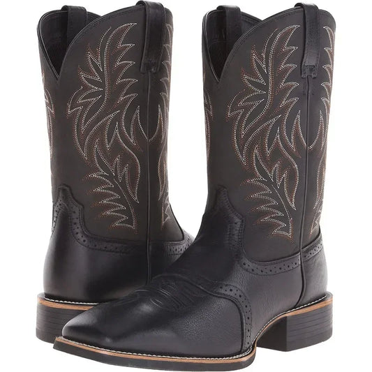Men High Boots Embroidery Retro Handmade Men's Boots Western Cowboy Boot Pointed Toe Boots Hand Stitching Outdoor Men's Shoes