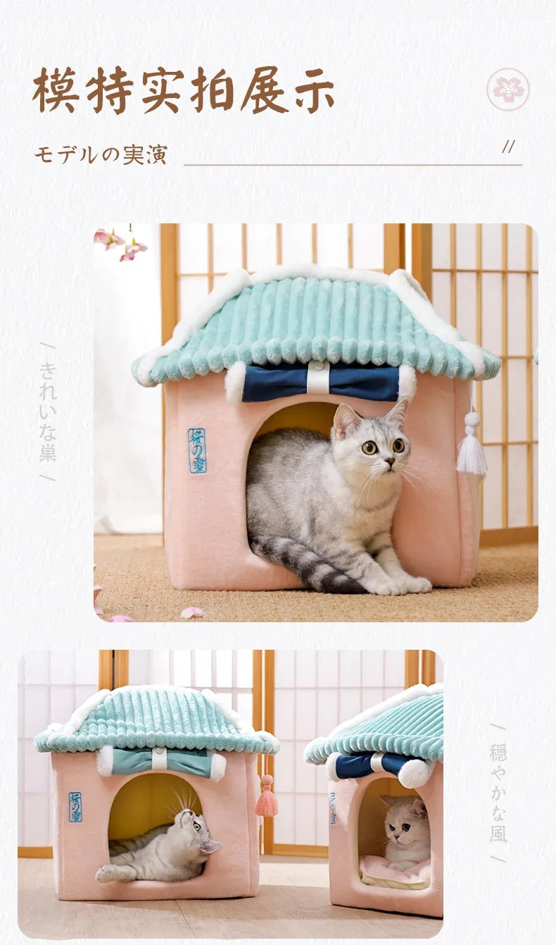 Cat's Nest Warm In Winter All Seasons Universal Cat House Removable and Washable Cat Beds Pet Supplies Closed Cat House Villa