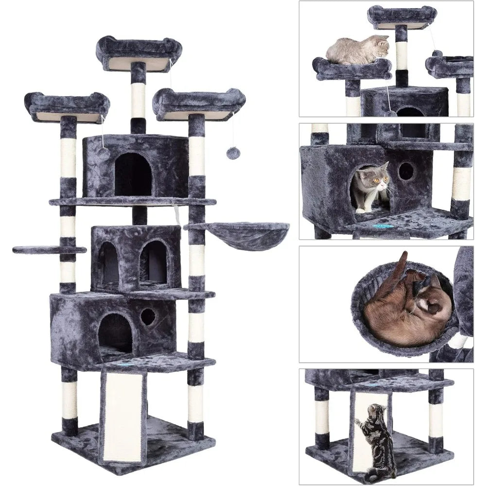 Cat Tower with Caves, Cozy Perches, Scratching Posts, Activity Center Stable for Kitten/Big Cat