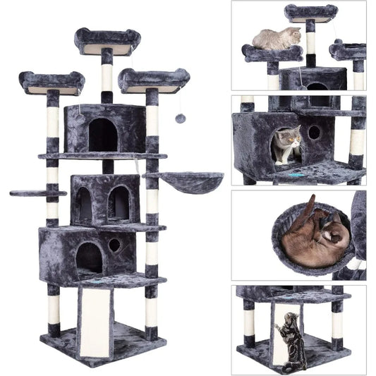 Cat Tower with Caves, Cozy Perches, Scratching Posts, Activity Center Stable for Kitten/Big Cat