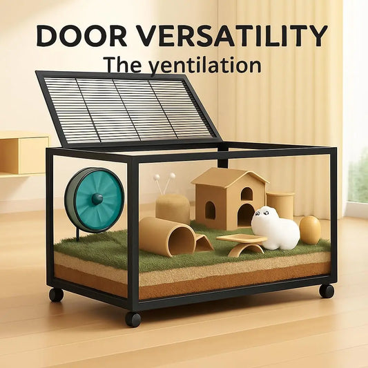 Hamster Cage,360° Viewing Transparent Hamster Habitats with Universal Wheels, Chew-Proof Dual Door Small Animal Habitat