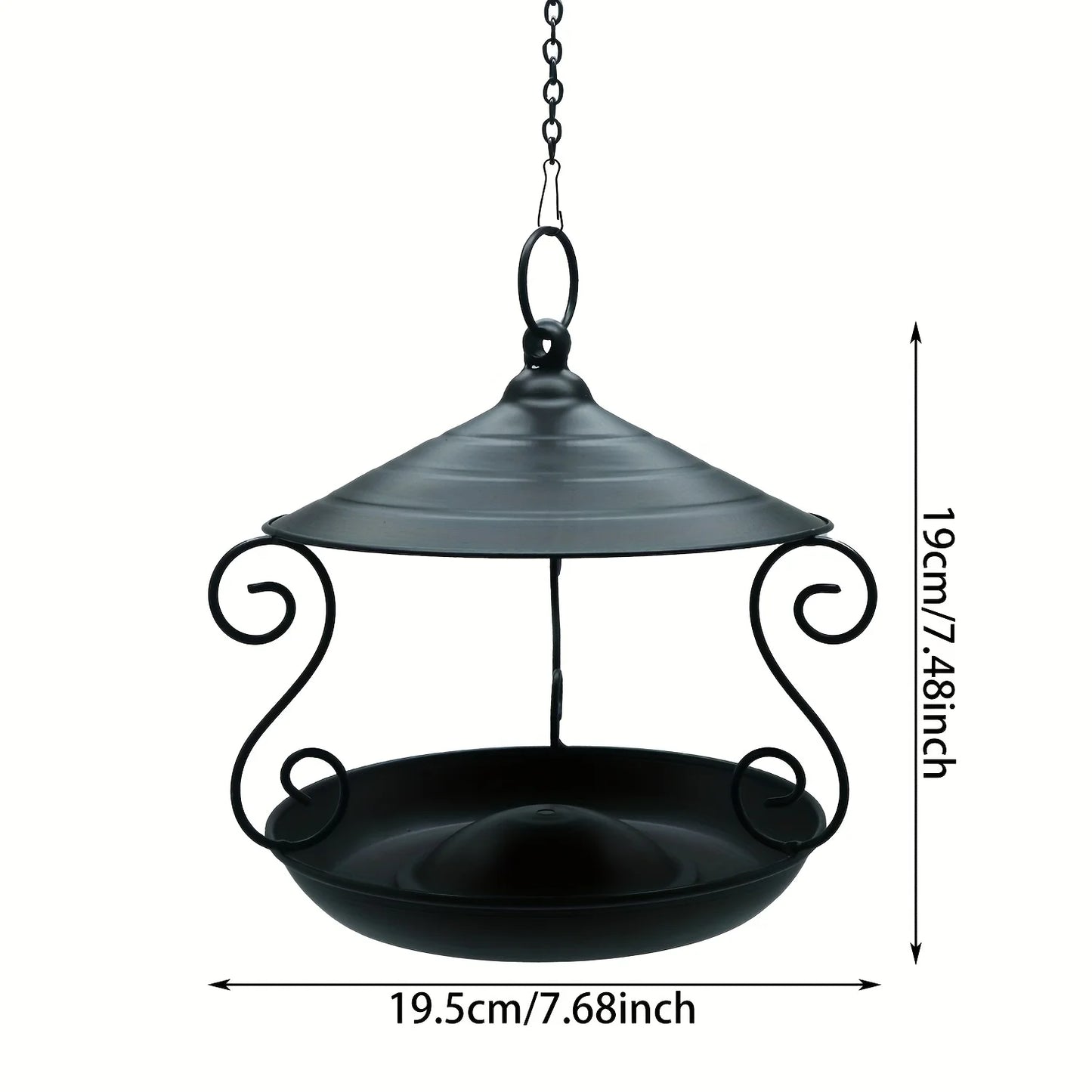 Elegant Black Hanging Bird Feeder - Durable Metal Garden Decor, Attracts Various Birds, Ideal for Outdoor Use