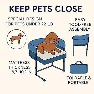 Elevated Pet Bed with Sides for Cats and Dogs, Cozy Crib Design Keeps Pets Close at Night