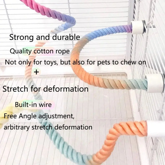 Screw Head Colored Cotton Parrot Pole Sturdy Hanging Clip Parrot Standing Woven Rope Rotating Comfortable Bird Bite Toy Climbing Pet