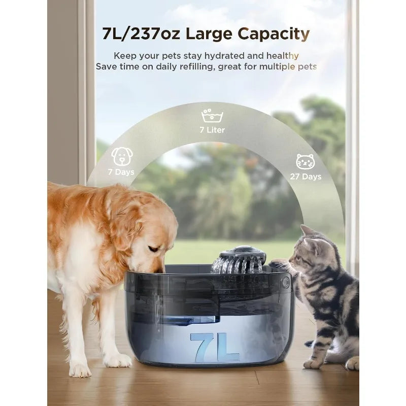 7L/1.8Gal Dog Water Fountain for Large Dog,  Dog Water Bowl Dispenser Pet Water Fountain