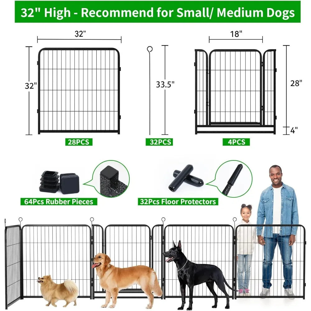 Dog Playpen Outdoor Extra Wide 32 Panels Heavy Duty Dog Fence 32" Height Anti-Rust with Doors Portable for RV Camping Yard
