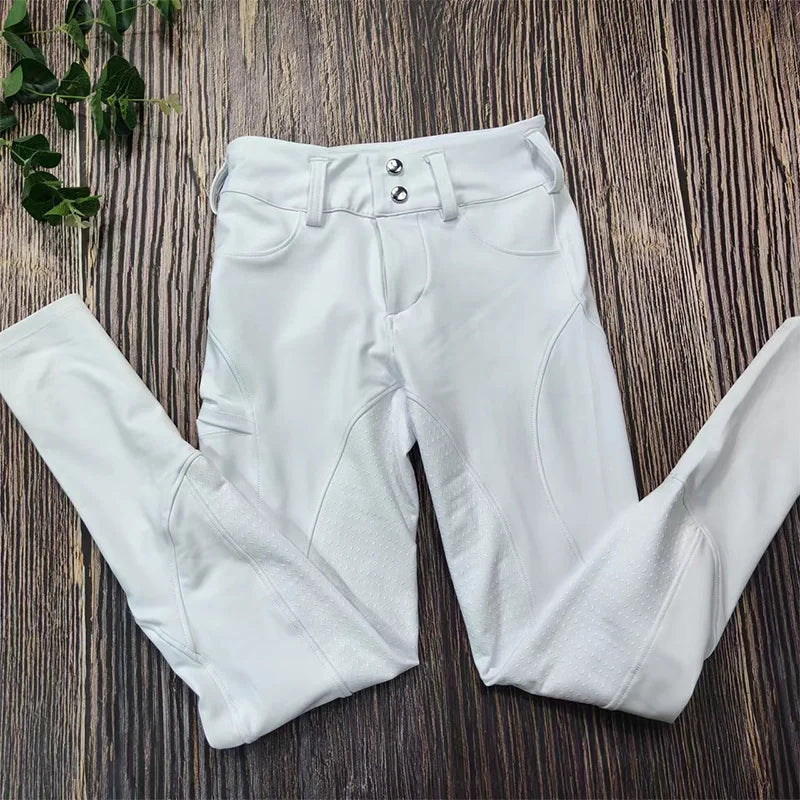 MXLLINA Button Zipper Horse Riding Pants Women Equestrian Leggings Breeches Competition Full Silicone Sports Tights