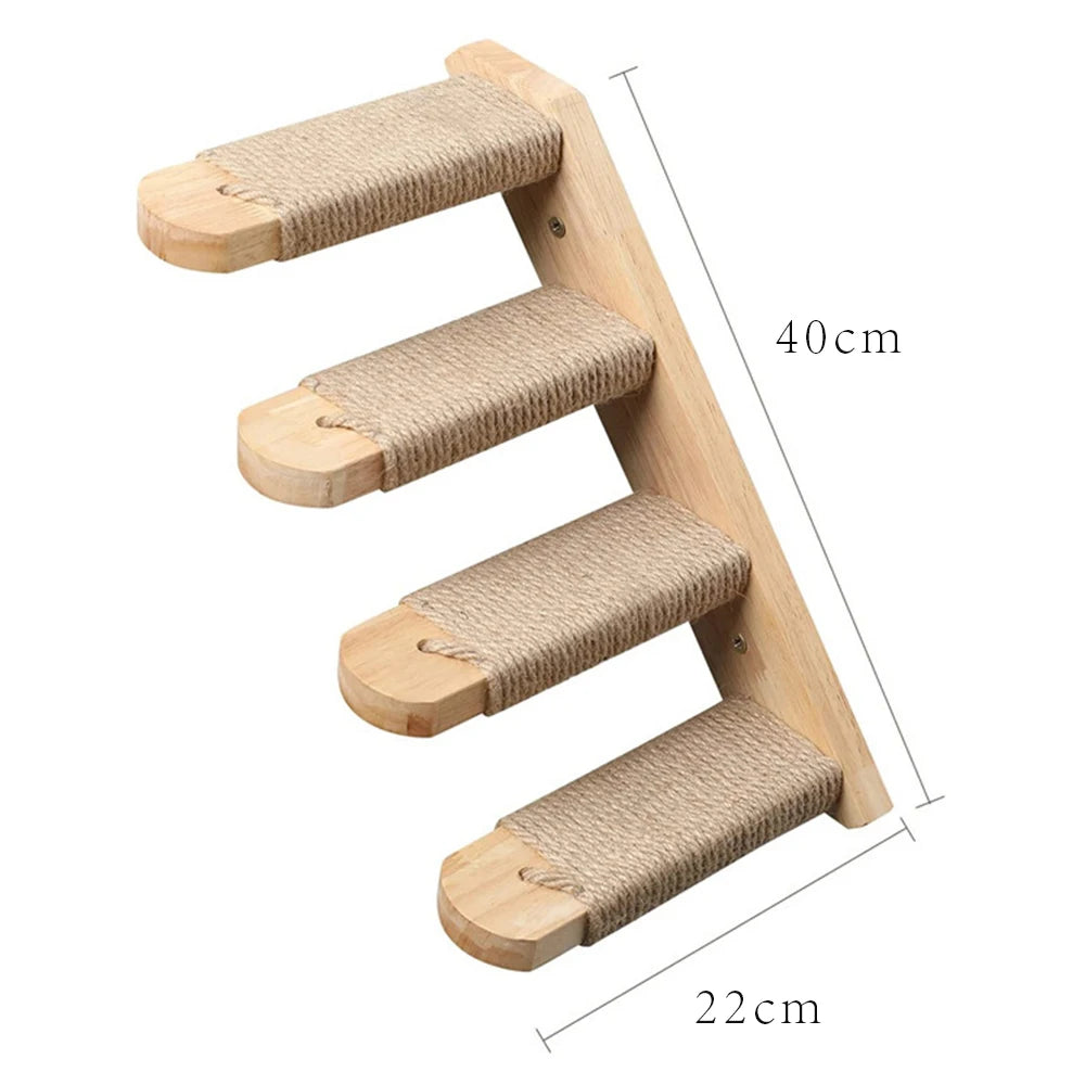 Wooden Cat Climbing Shelves Wall Mounted Cat Tree Sisal Scratching Post Pedal Hammock Indoor Kitten Playground Cats Accessories