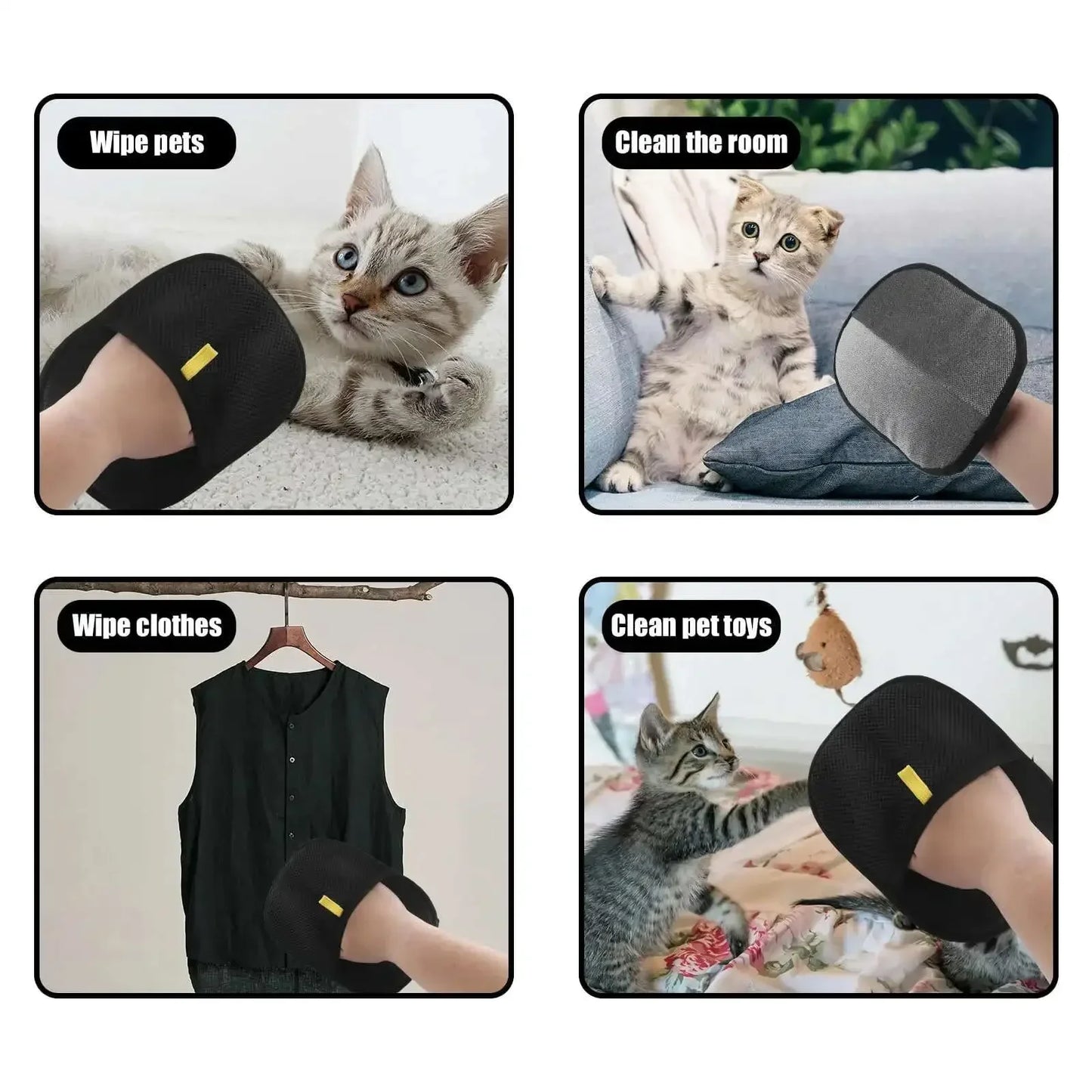 Pet Hair Removal Set Tool Reusable Static Removal Gloves Double-Sided Grooming Gloves Remove Dog Cat Hair Carpets Sofa Cleaner