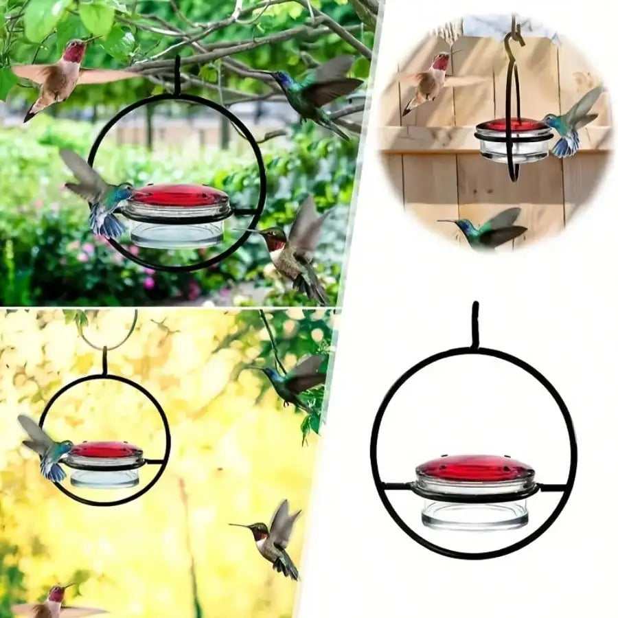3pcs Metal Hanging Hummingbird Feeder With Red Glass Bottles, Transparent Design & Perches - No Electricity/Battery Needed