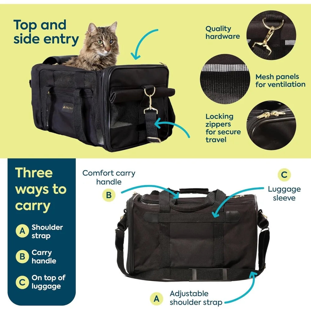 Airline Approved Medium Pet Carrier, Black Sherpa Travel Bag for Dogs & Cats On Board