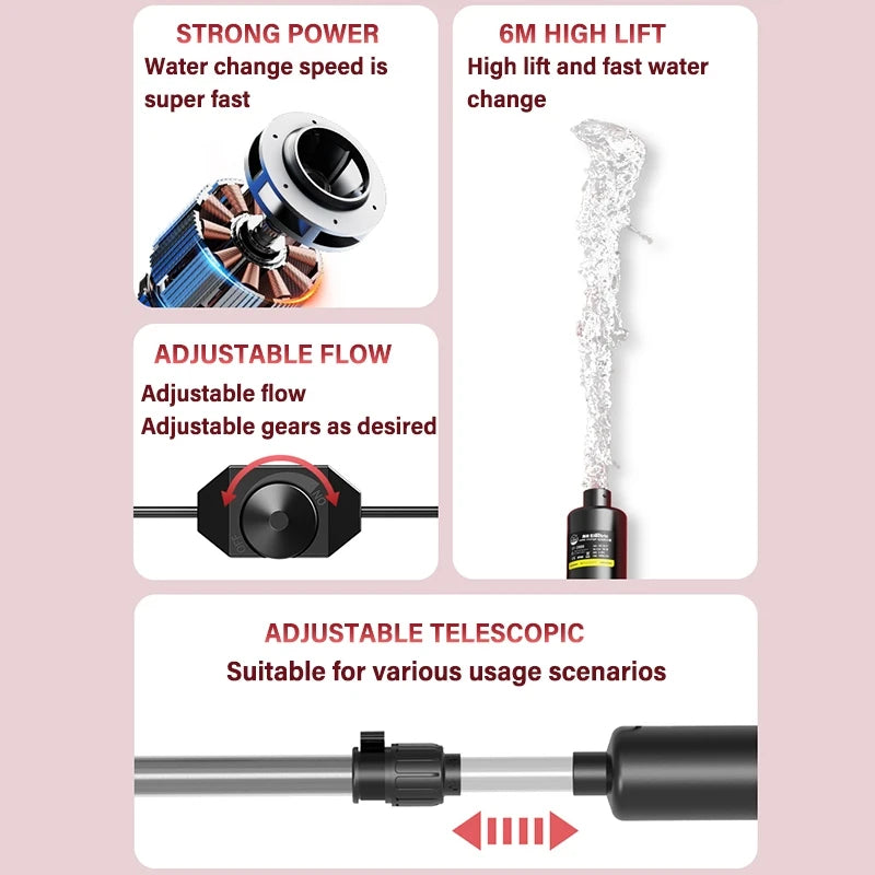 220-240V Multifunctional Fish Tank Electric Water Changer Aquarium Water Exchange Cleaning Tool Filter Suck Fish Feces Silent